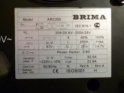 Характеристики инвертора BRIMA ARC 200