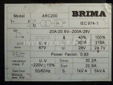 Характеристики инвертора BRIMA ARC 200 v2