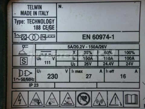 Характеристики инвертора TELWIN TECHNOLOGY 188 CE GE